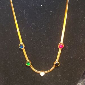 Elegant Gold Heart Stainless Steel Necklace with Multicolor Stones